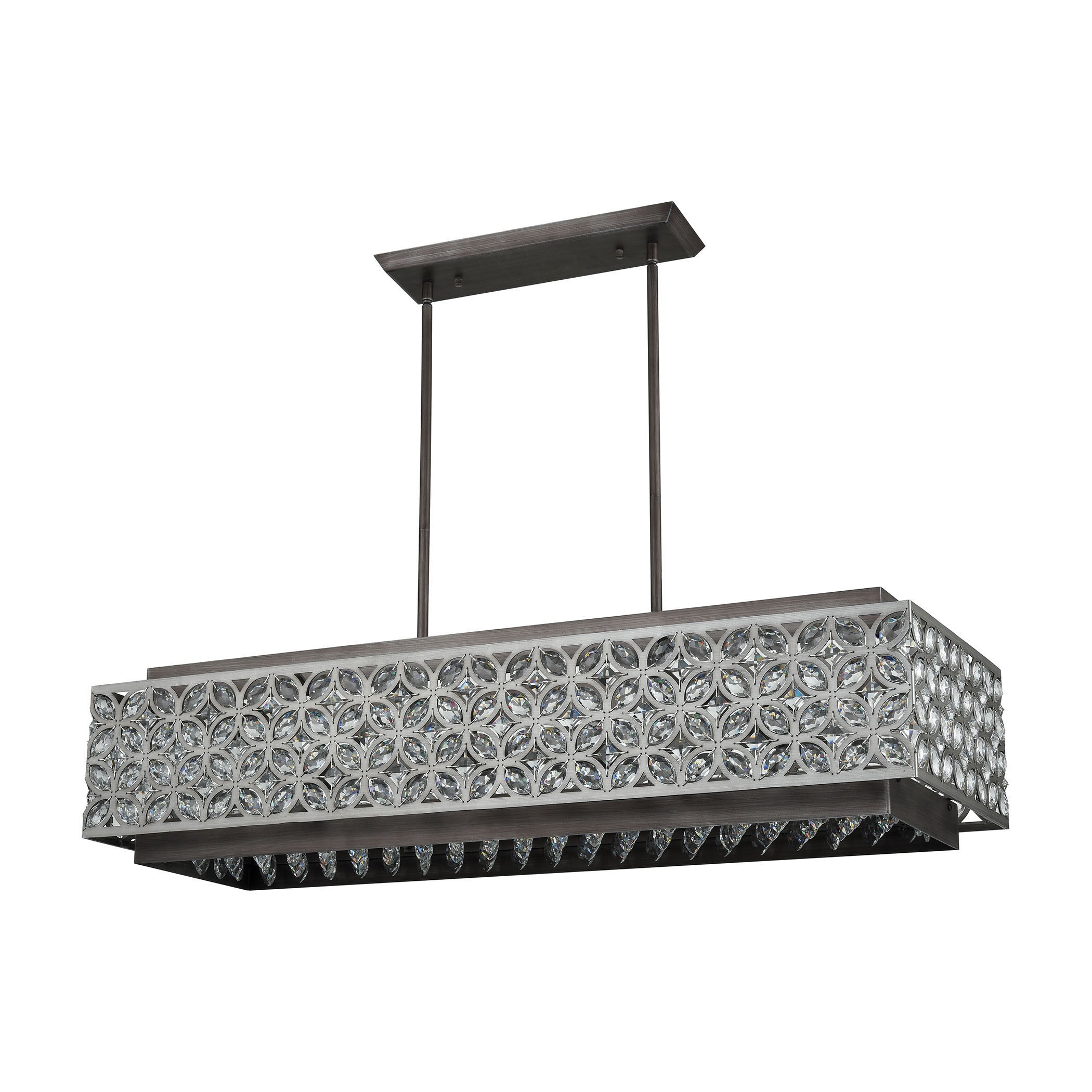ELK Lighting 12165/8 Rosslyn 8-Light Linear Chandelier in Weathered Zinc and Matte Silver with Crystal and Metalwork