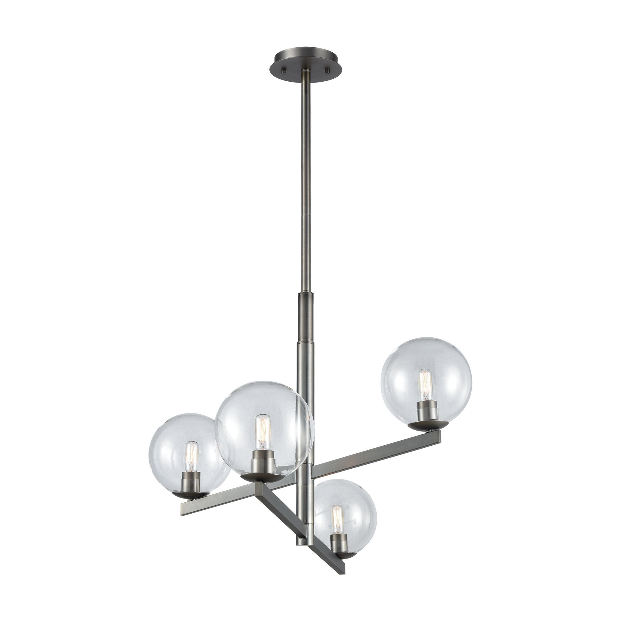 ELK Lighting 12181/4 Globes of Light 4-Light Chandelier in Brushed Black Nickel with Clear Blown Glass