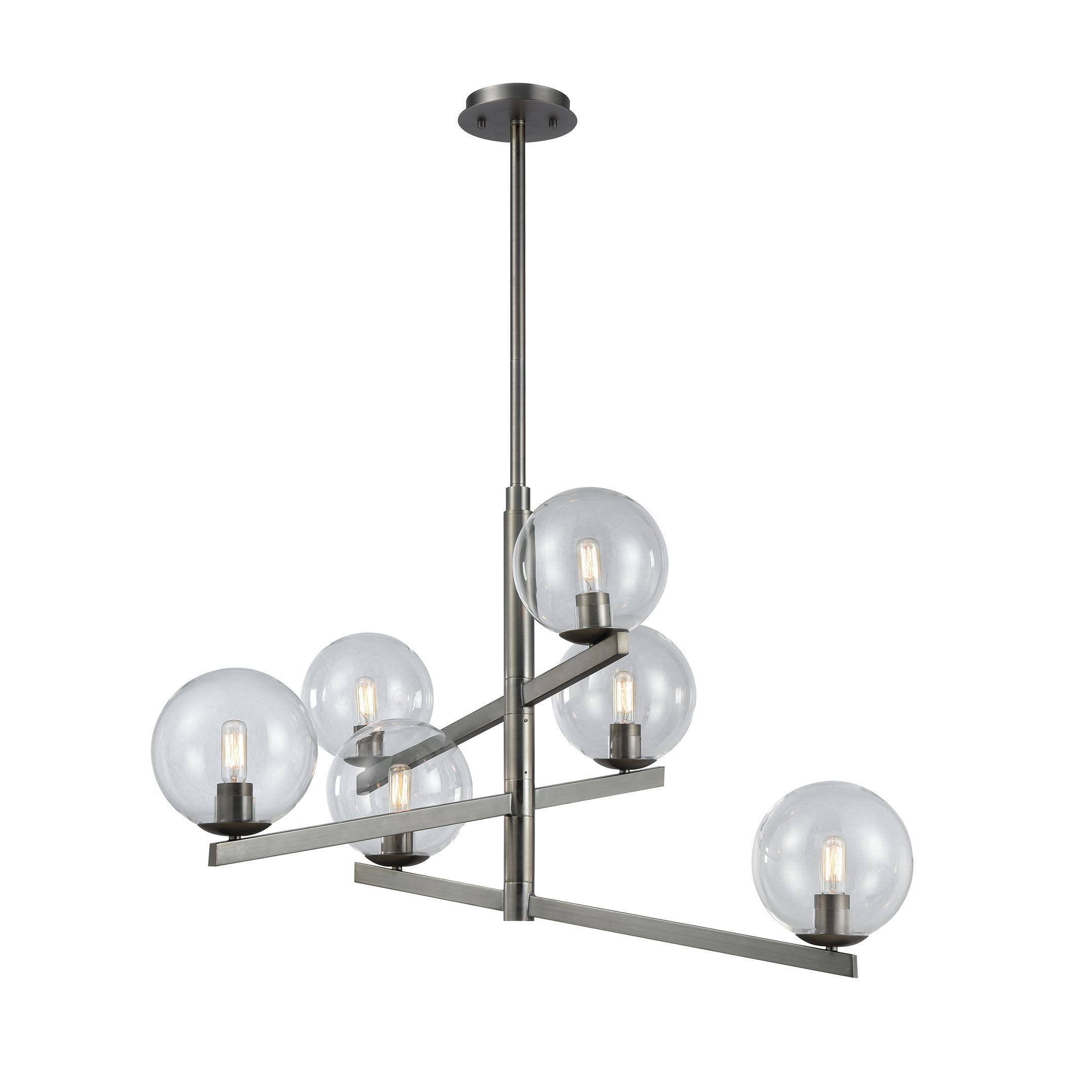 ELK Lighting 12182/6 Globes of Light 6-Light Chandelier in Brushed Black Nickel with Clear Blown Glass
