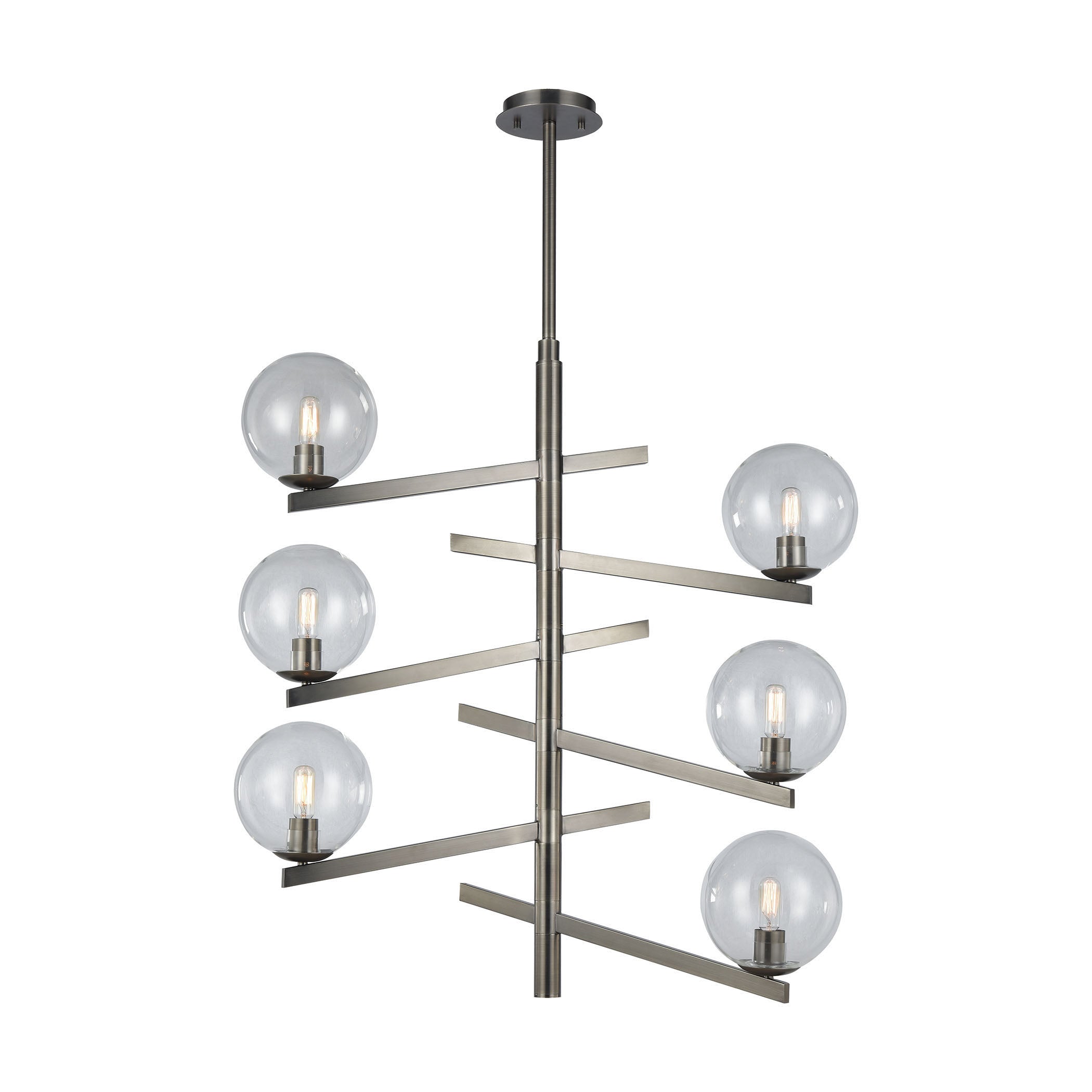 ELK Lighting 12183/6 Globes of Light 6-Light Chandelier in Brushed Black Nickel with Clear Blown Glass