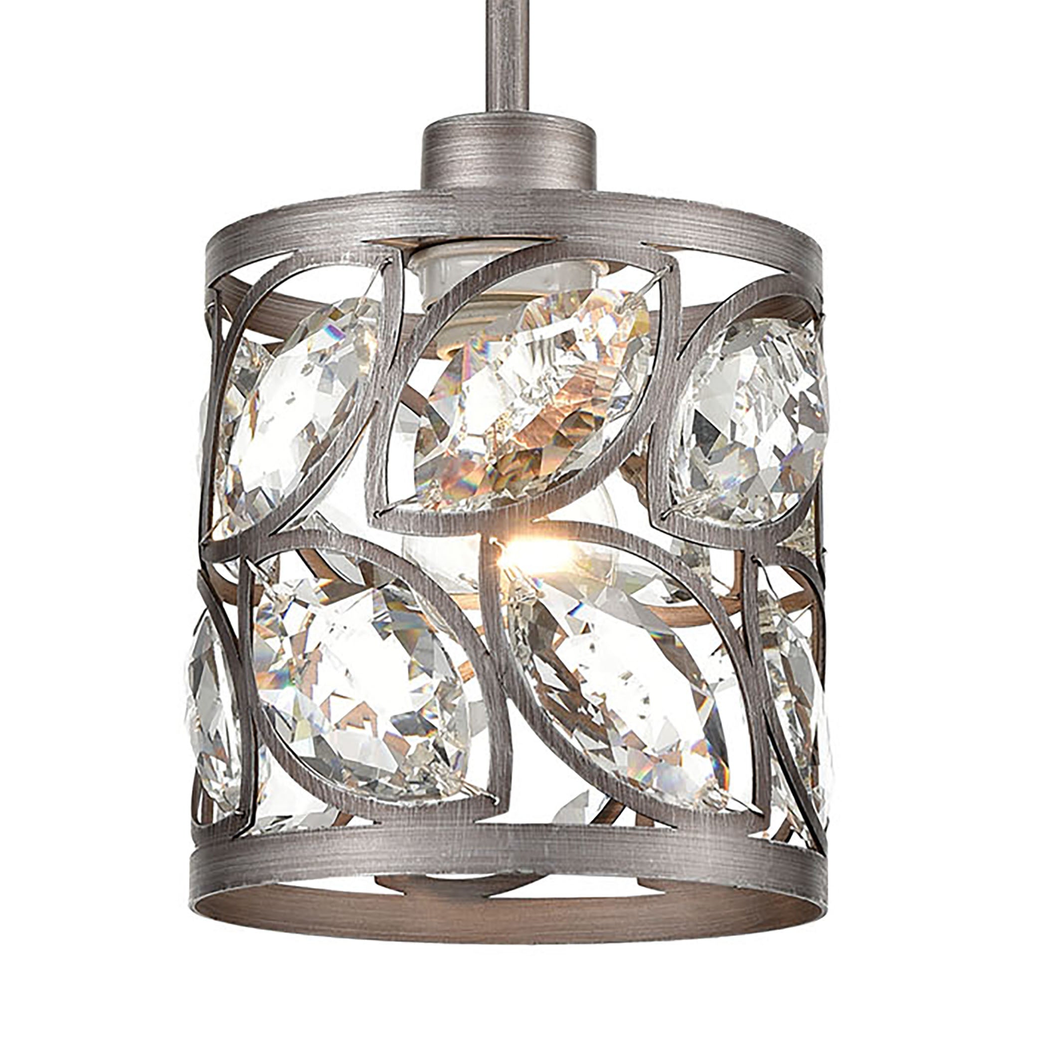 ELK Lighting 12245/1 Crisanta 1-Light Mini Pendant in Weathered Zinc with Clear Crystal