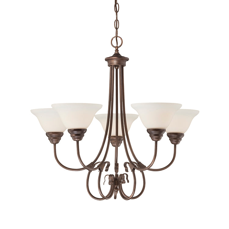 Millennium Lighting 1365-RBZ Fulton Etched White Chandelier in Rubbed Bronze