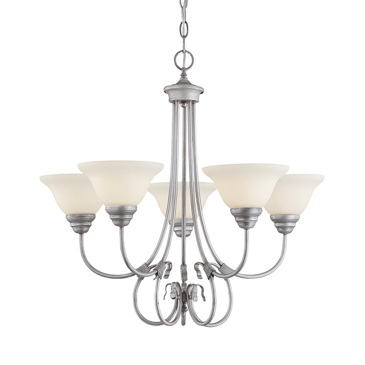 Millennium Lighting 1365-RS Fulton Etched White Chandelier in Rubbed Silver