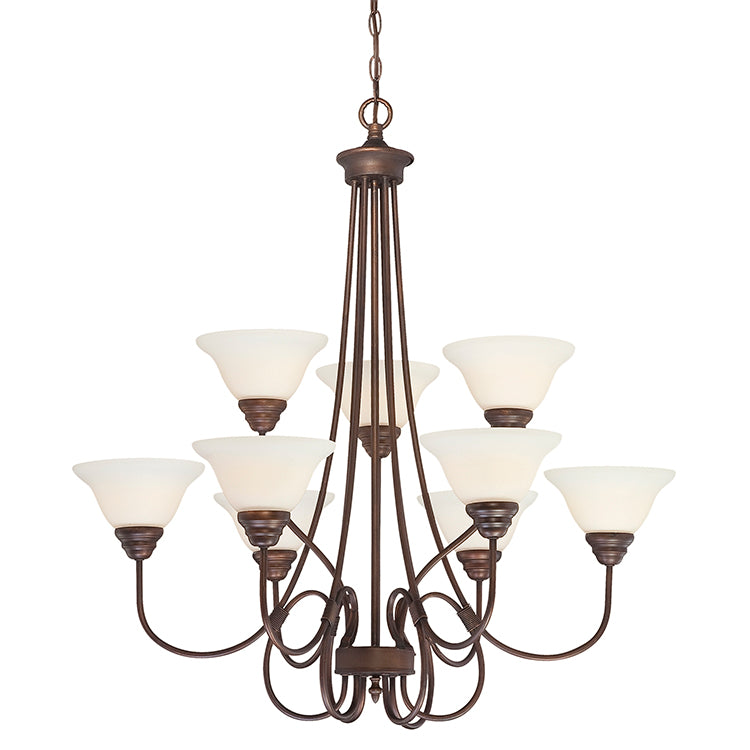Millennium Lighting 1369-RBZ Fulton Etched White Chandelier in Rubbed Bronze