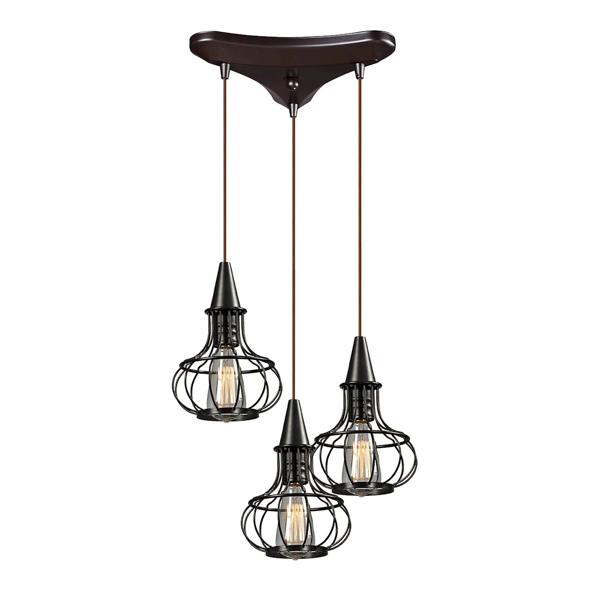 ELK Lighting 14191/3 Yardley 3-Light Triangular Pendant Fixture in Oil Rubbed Bronze with Wire Cages