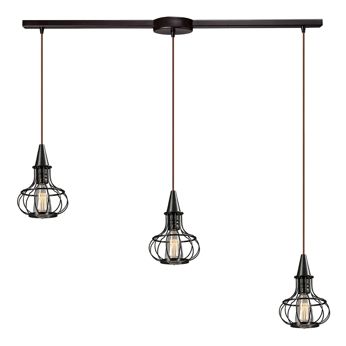 ELK Lighting 14191/3L Yardley 3-Light Linear Pendant Fixture in Oil Rubbed Bronze with Wire Cages