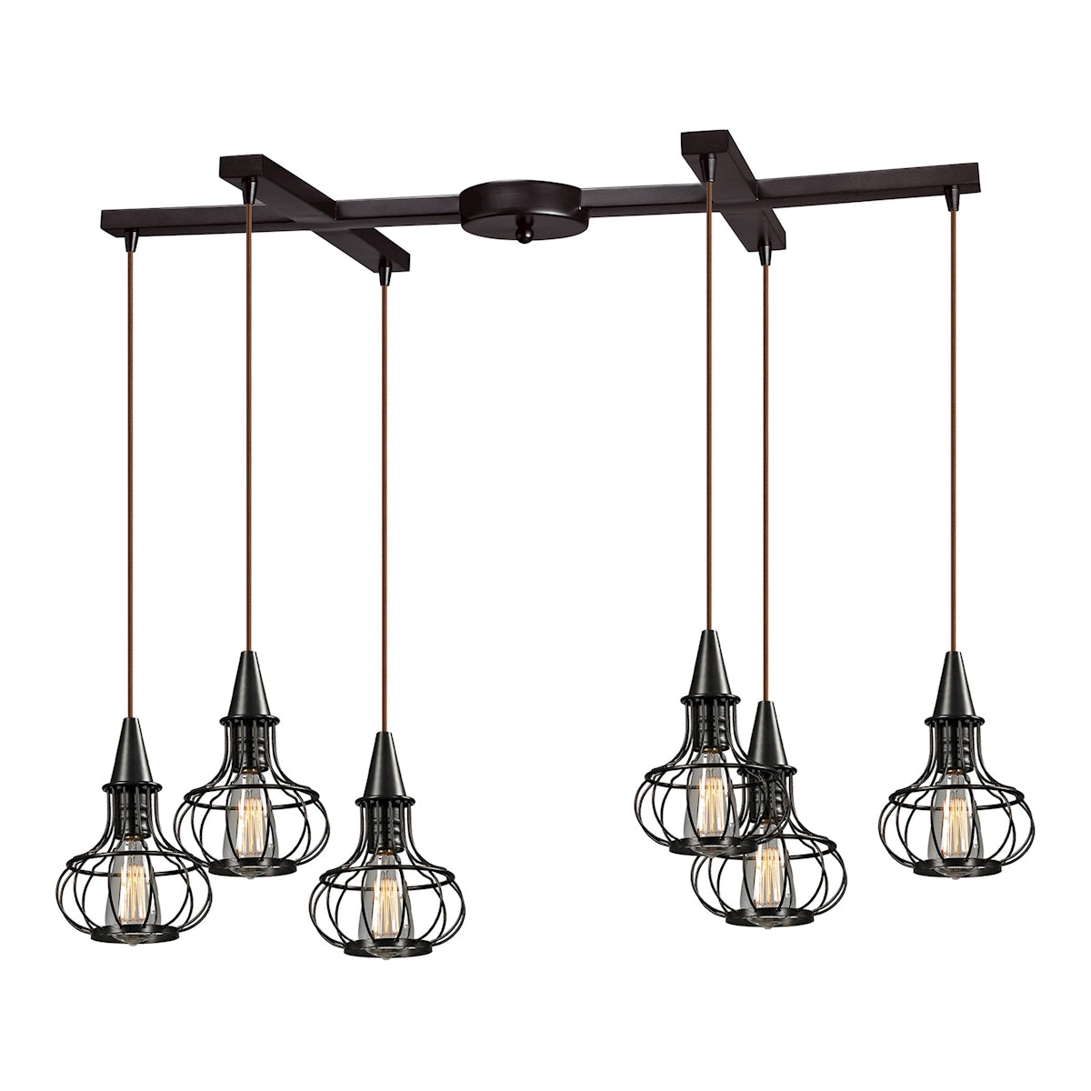 ELK Lighting 14191/6 Yardley 6-Light H-Bar Pendant Fixture in Oil Rubbed Bronze with Wire Cages