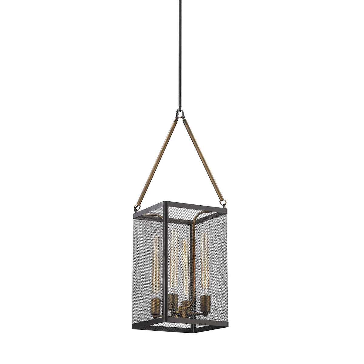 ELK Lighting 14322/4 Donovan 4-Light Chandelier in Antique Gold and Wrought Iron Black with Fishnet Mesh Shade