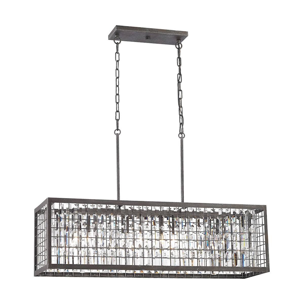 ELK Lighting 14341/4 Nadina 4-Light Chandelier in Silverdust Iron with Clear Crystal Inside Wire Cage