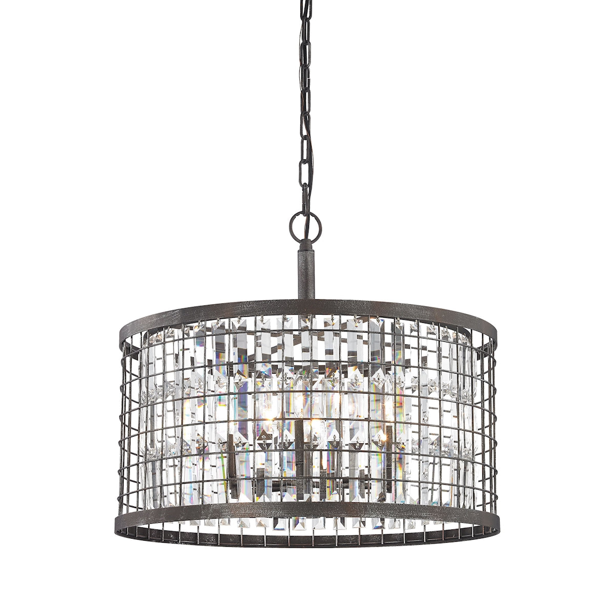 ELK Lighting 14344/6 Nadina 6-Light Chandelier in Silverdust Iron with Clear Crystal Inside Wire Cage