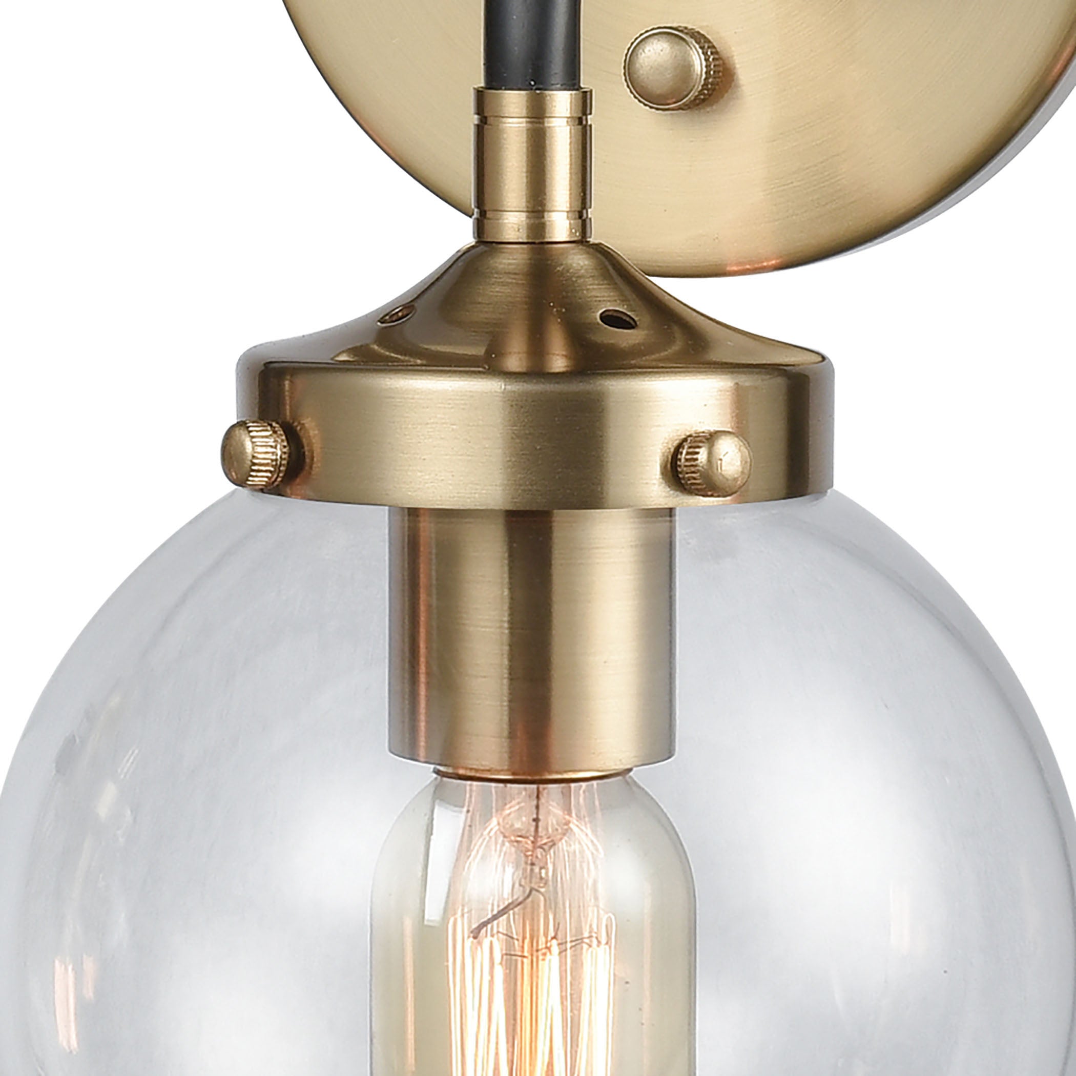 ELK Lighting 14428/3 Boudreaux 3-Light Vanity Lamp in Matte Black and Antique Gold with Sphere-shaped Glass