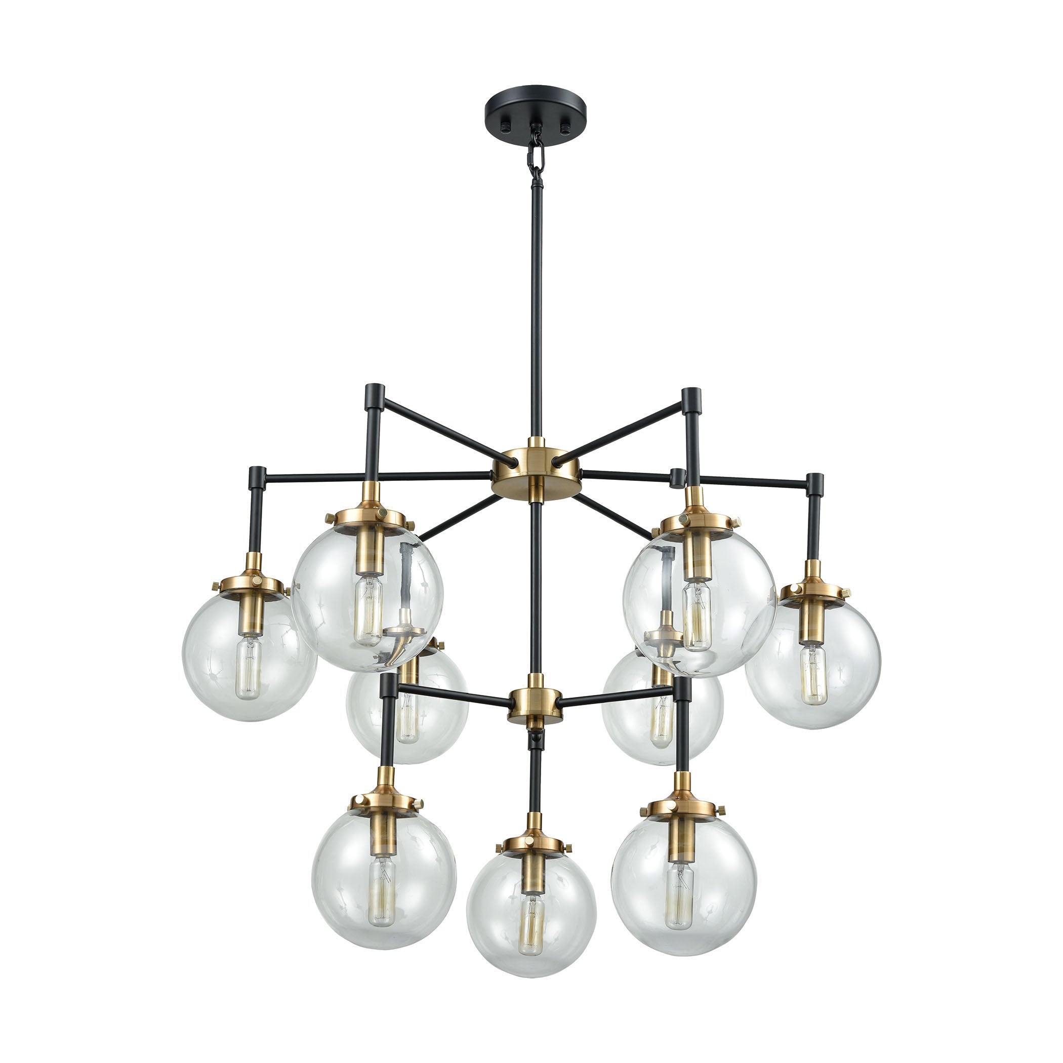 ELK Lighting 14438/6+3 Boudreaux 9-Light Chandelier in Matte Black and Antique Gold with Sphere-shaped Glass