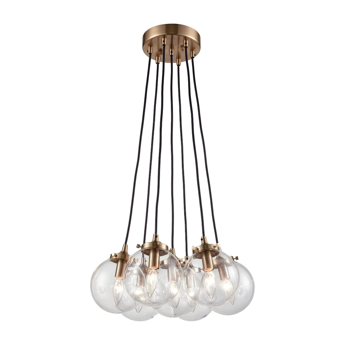 ELK Lighting 14465/7 Boudreaux 7-Light Chandelier in Satin Brass with Sphere-shaped Glass