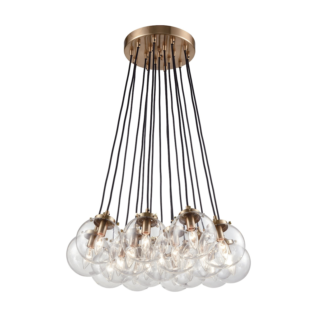 ELK Lighting 14466/17 Boudreaux 17-Light Chandelier in Satin Brass with Sphere-shaped Glass