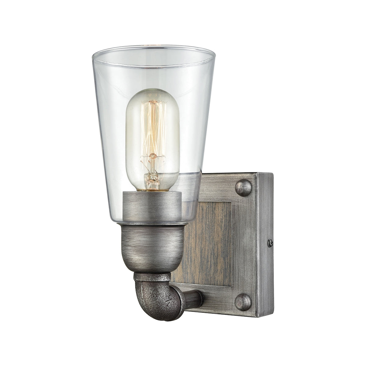 ELK Lighting 14470/1 Platform 1-Light Vanity Lamp in Weathered Zinc with Clear Glass