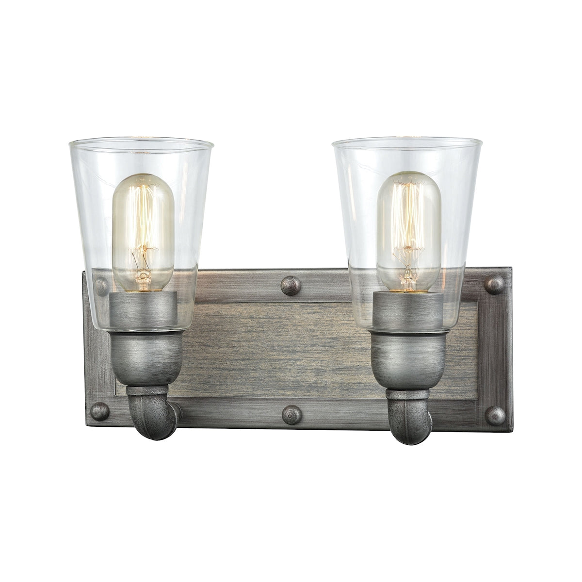 ELK Lighting 14471/2 Platform 2-Light Vanity Lamp in Weathered Zinc with Clear Glass