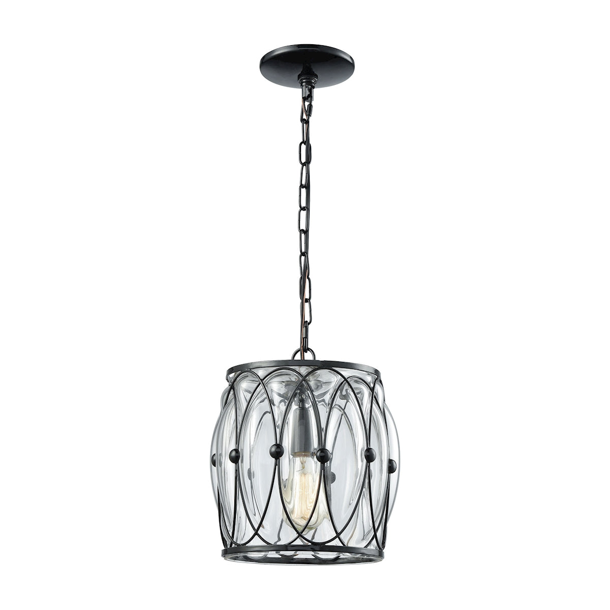 ELK Lighting 14520/1 Adriano 1-Light Mini Pendant in Gloss Black with Clear Blown Glass