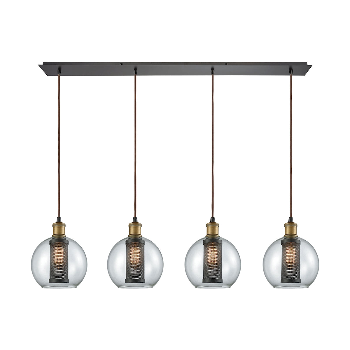 ELK Lighting 14530/4LP Bremington 4-Light Linear Pendant Fixture in Oiled Bronze with Clear Glass and Cage