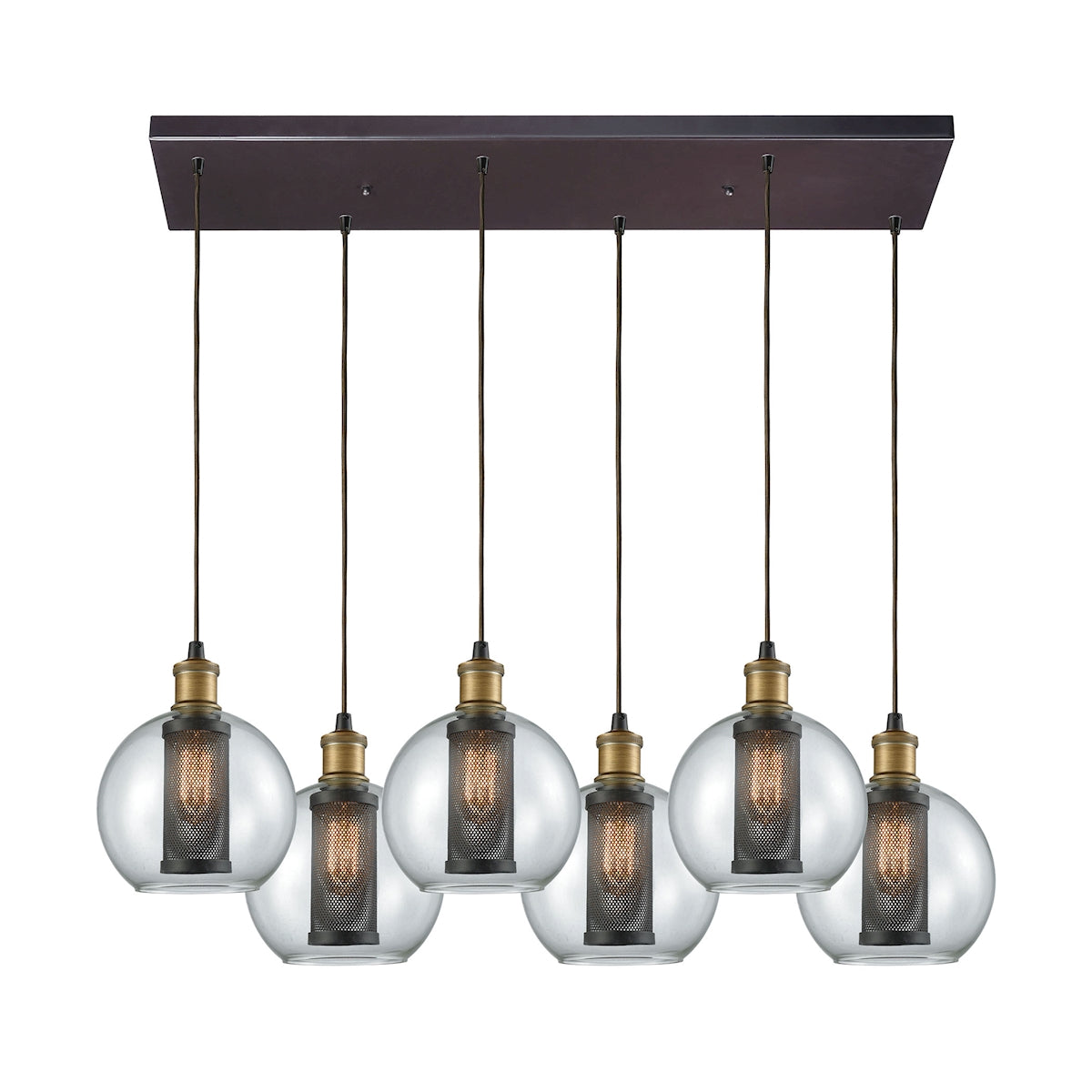 ELK Lighting 14530/6RC Bremington 6-Light Rectangular Pendant Fixture in Oiled Bronze with Clear Glass and Cage
