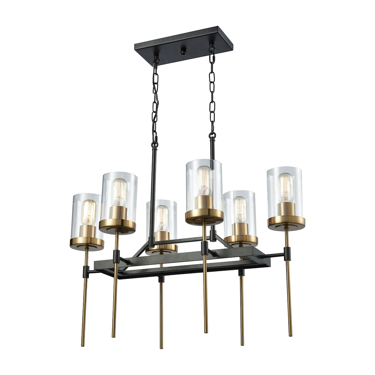 ELK Lighting 14551/6 North Haven 6-Light Chandelier in Oil Rubbed Bronze and Satin Brass with Clear Glass