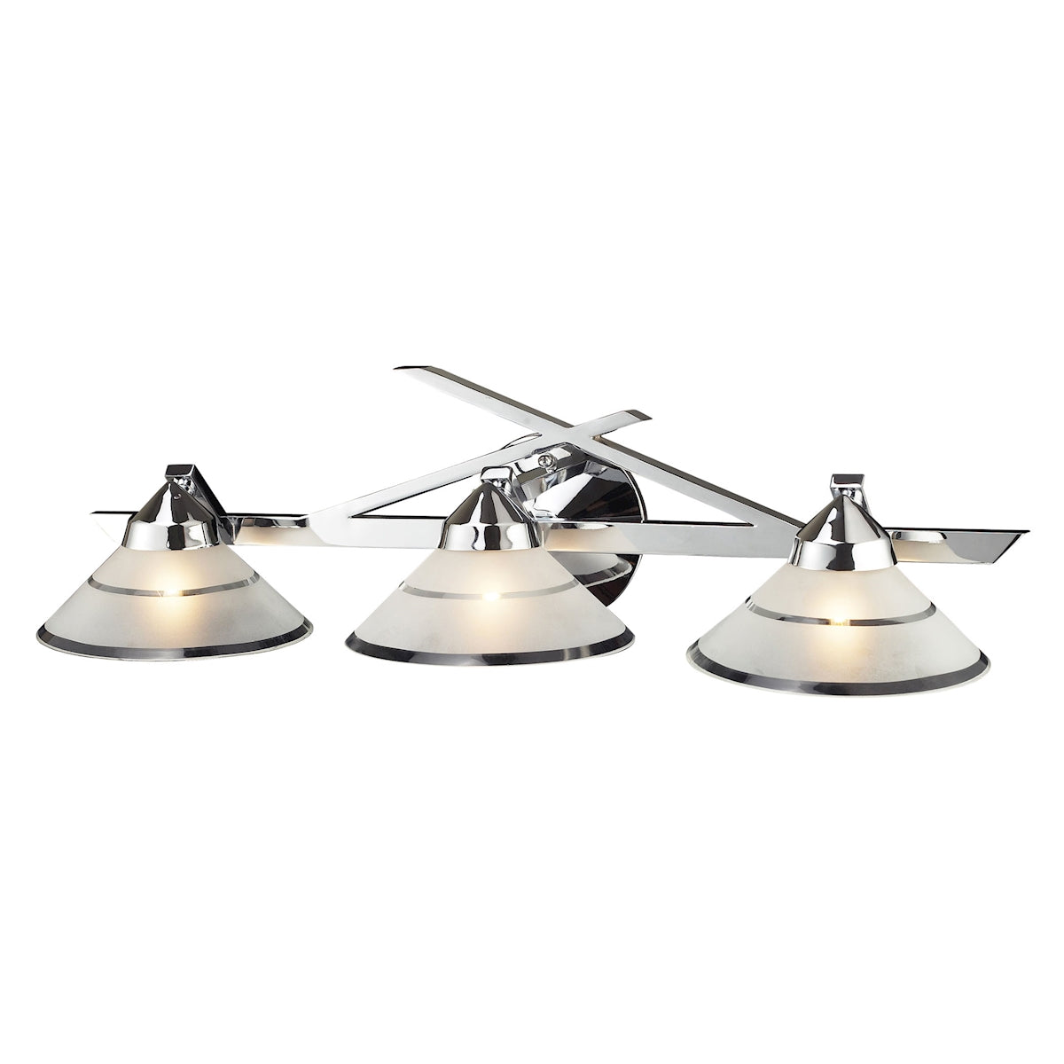 ELK Lighting 1472/3 Refraction 3-Light Vanity Lamp in Polished Chrome with Banded Satin Glass