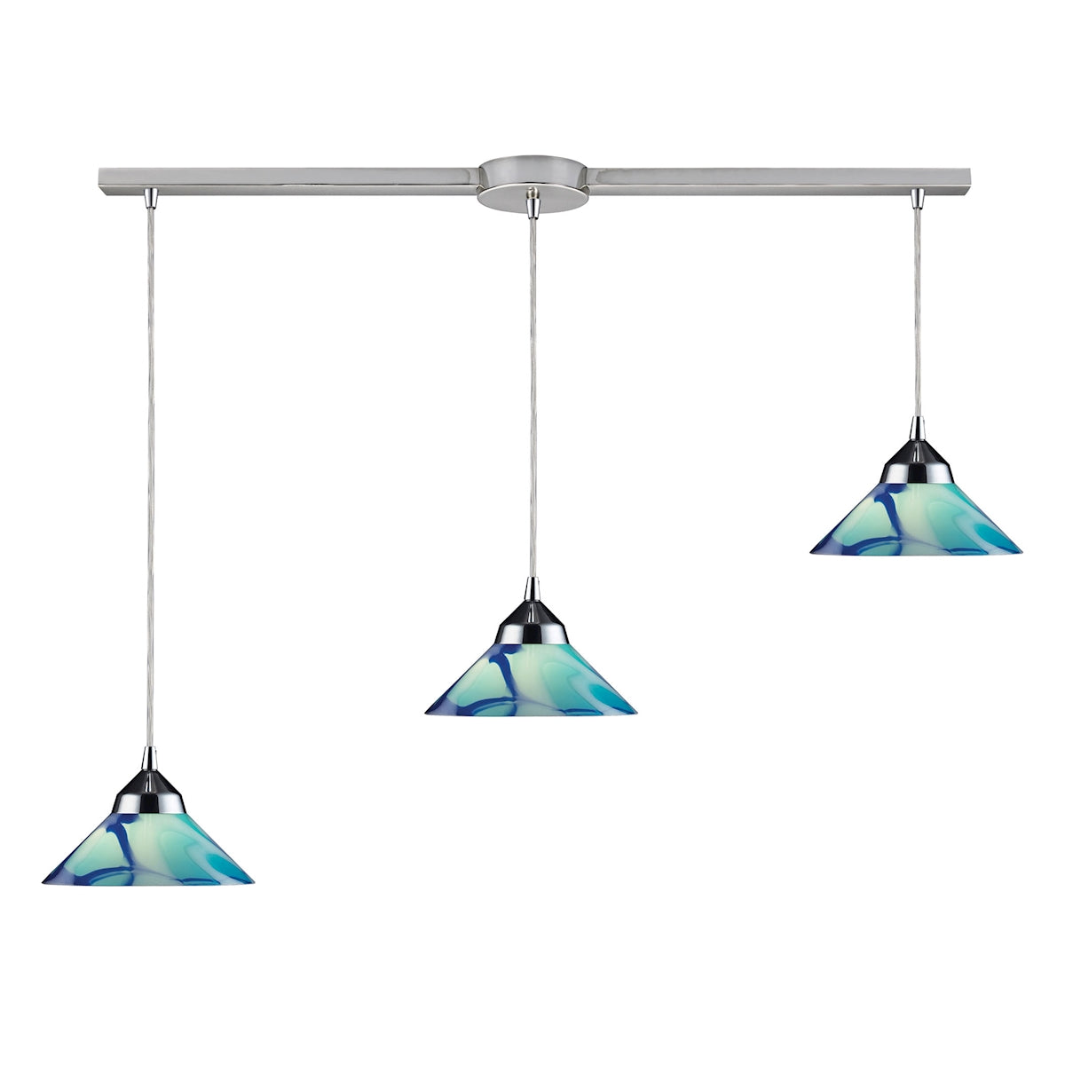 ELK Lighting 1477/3L-CAR Refraction 3-Light Linear Pendant Fixture in Polished Chrome with Satin Glass