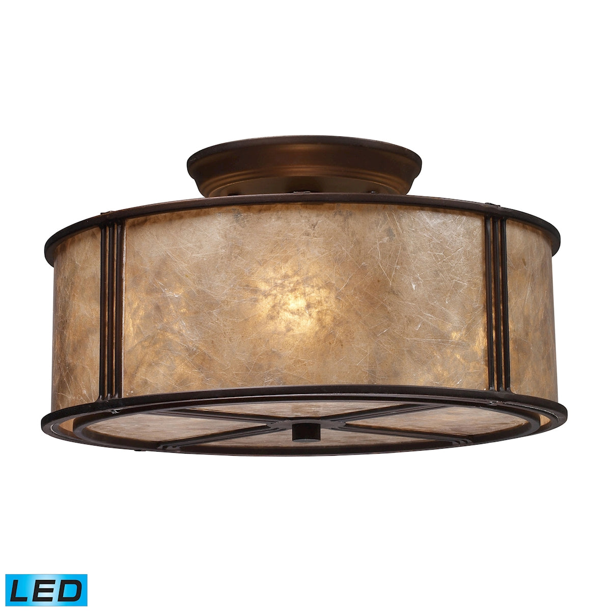 ELK Lighting 15031/3-LED Barringer 3-Light Semi Flush in Aged Bronze with Tan Mica Shade - Includes LED Bulbs