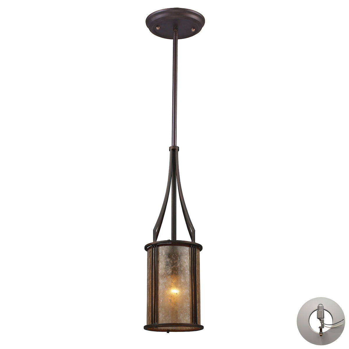 ELK Lighting 15033/1-LA Barringer 1-Light Mini Pendant in Aged Bronze with Tan Mica Shade - Includes Adapter Kit