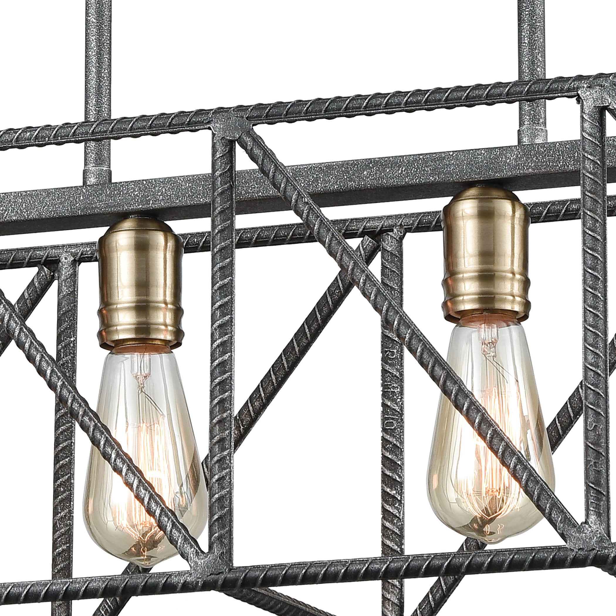 ELK Lighting 15253/4 Crossbar 4-Light Linear Chandelier in Silverdust Iron and Satin Brass