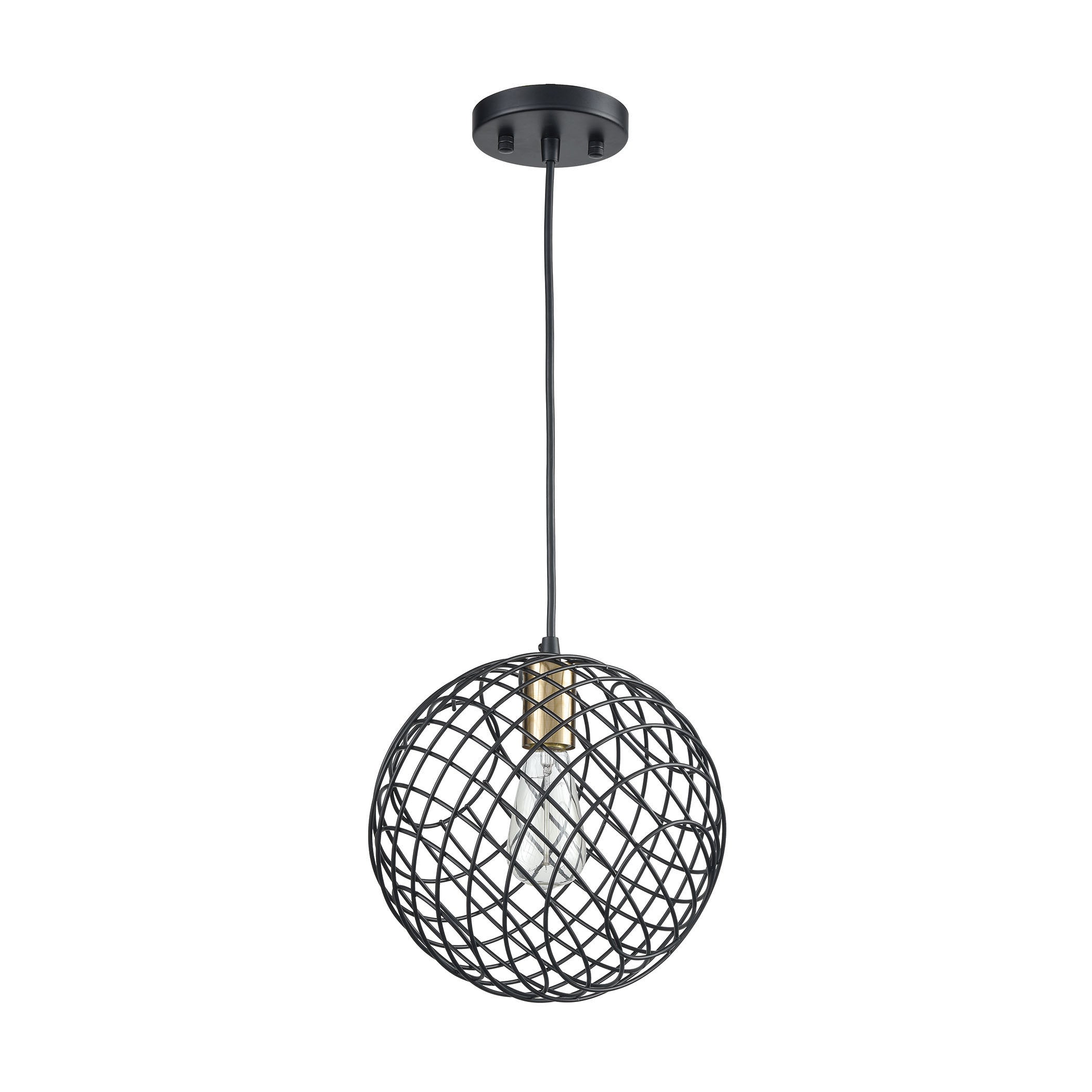 ELK Lighting 15293/1 Yardley 1-Light Mini Pendant in Matte Black and Satin Brass with Wire Cage