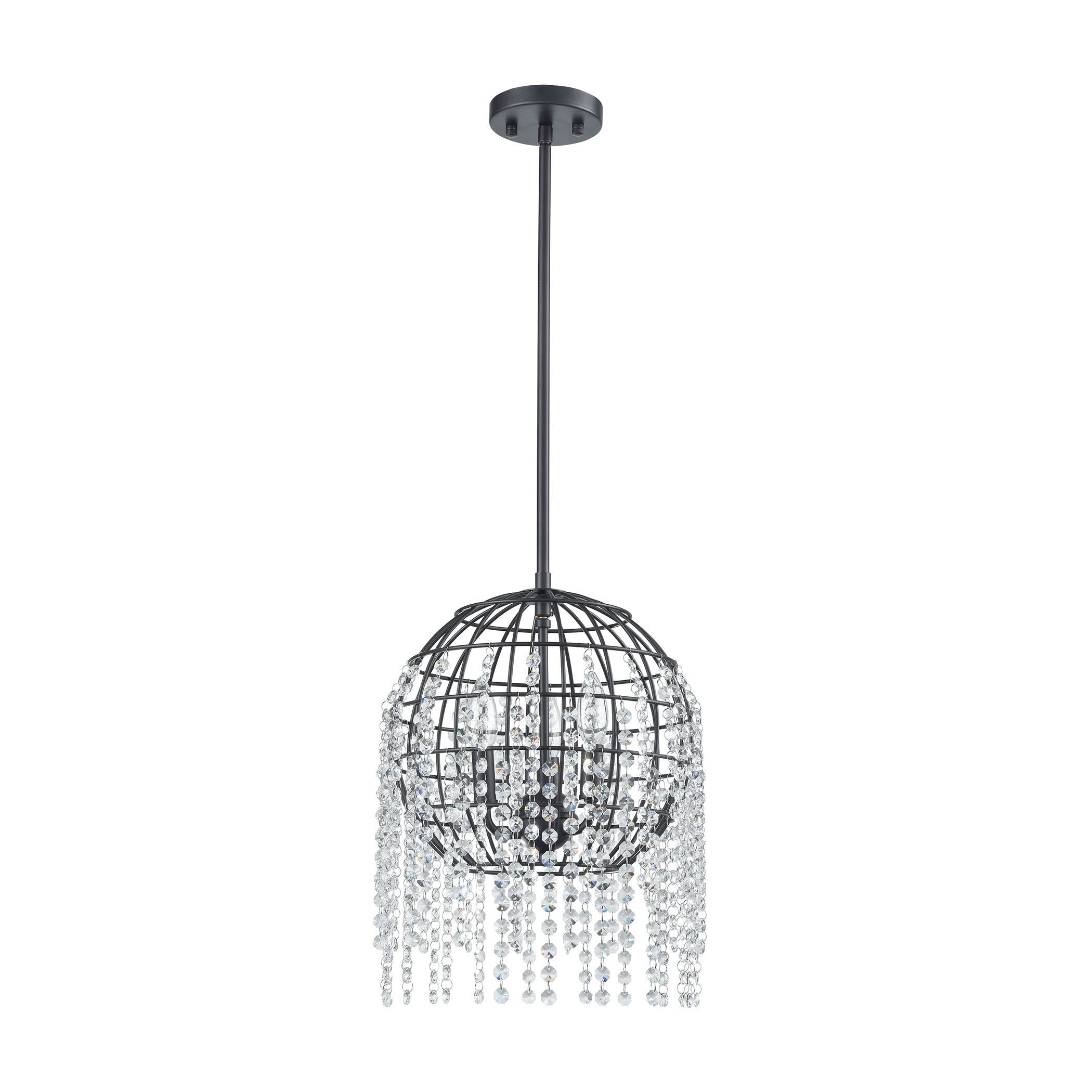 ELK Lighting 15304/3 Yardley 3-Light Pendant in Oil Rubbed Bronze with Wire Cage and Clear Crystal