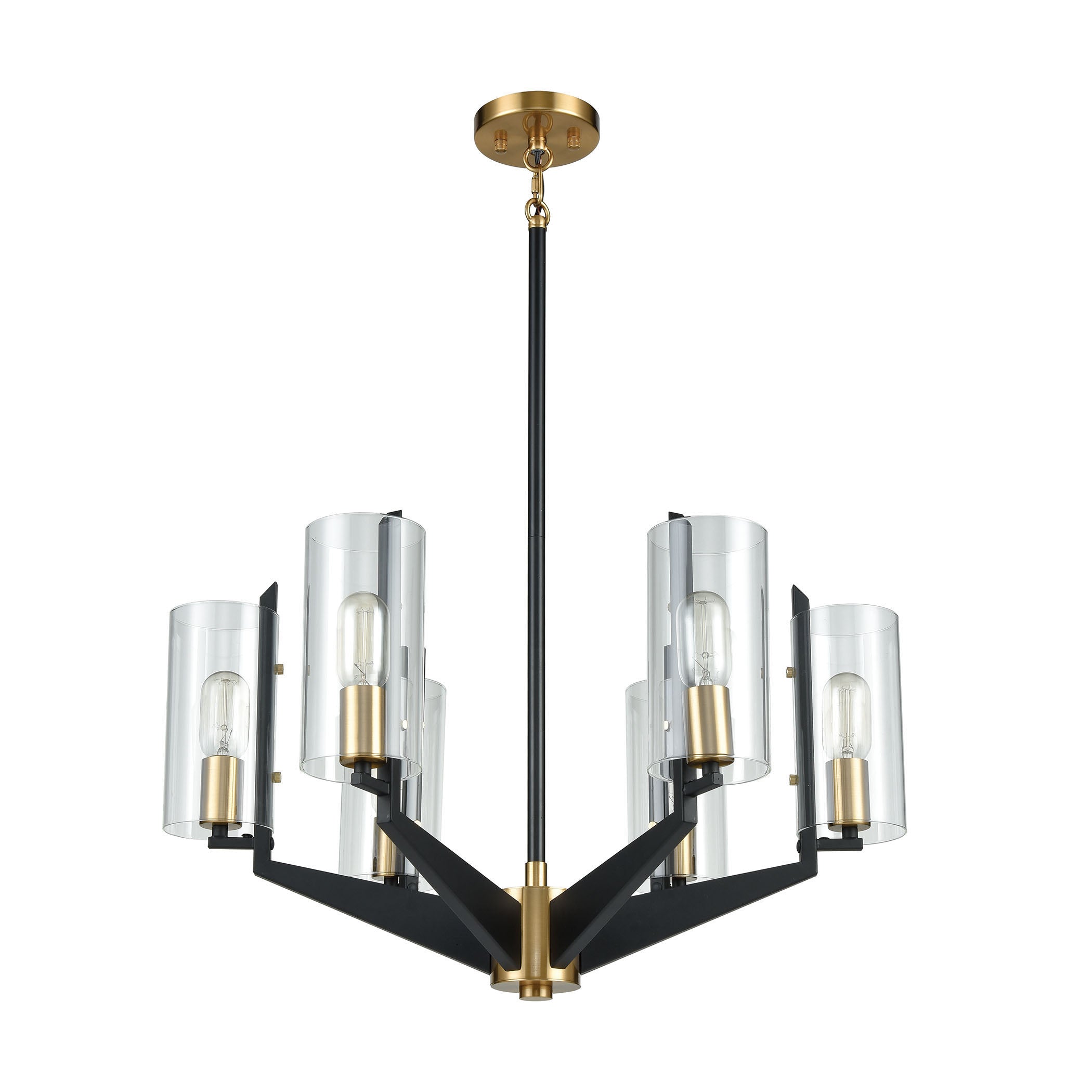 ELK Lighting 15315/6 Blakeslee 6-Light Chandelier in Matte Black and Satin Brass with Clear Glass