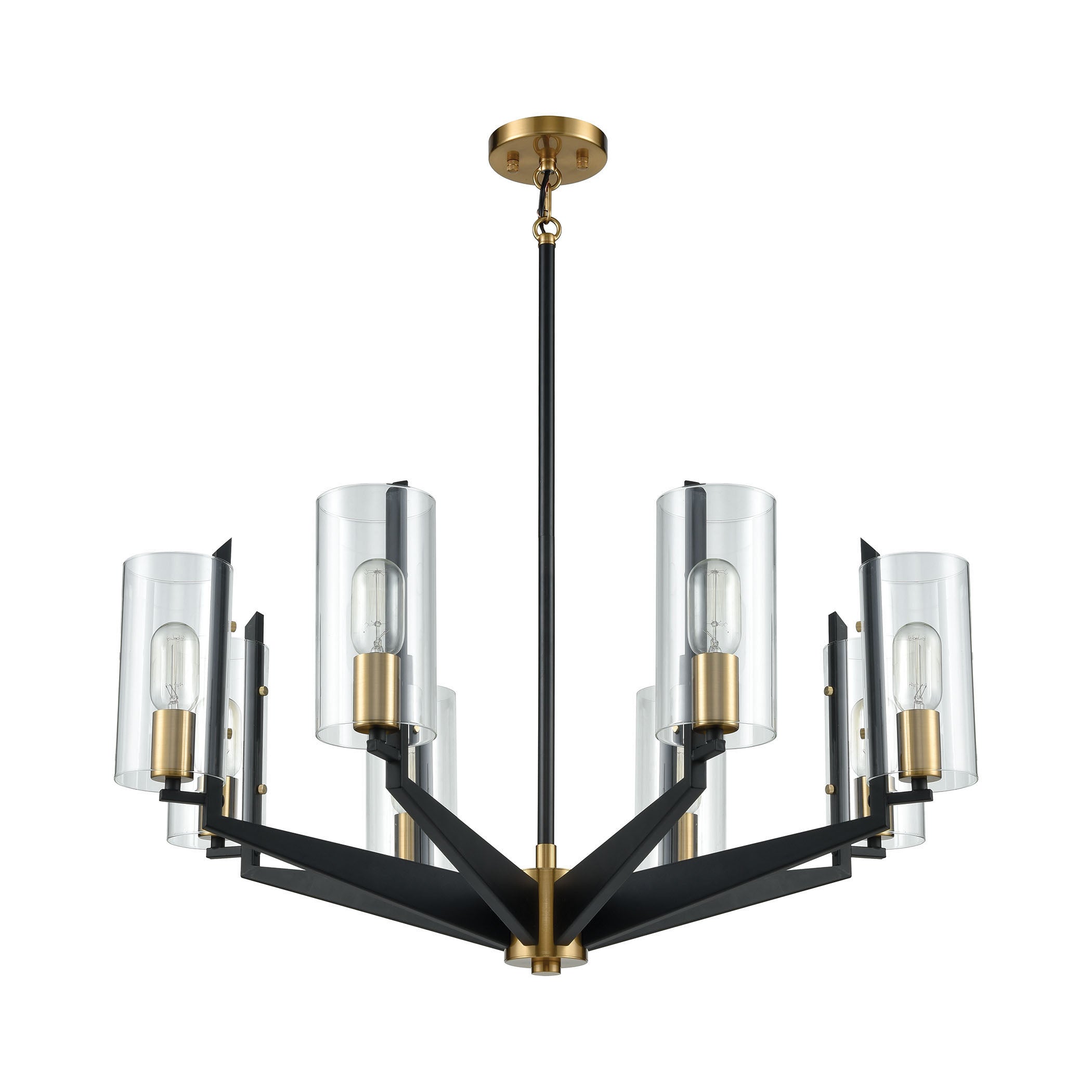 ELK Lighting 15316/8 Blakeslee 8-Light Chandelier in Matte Black and Satin Brass with Clear Glass