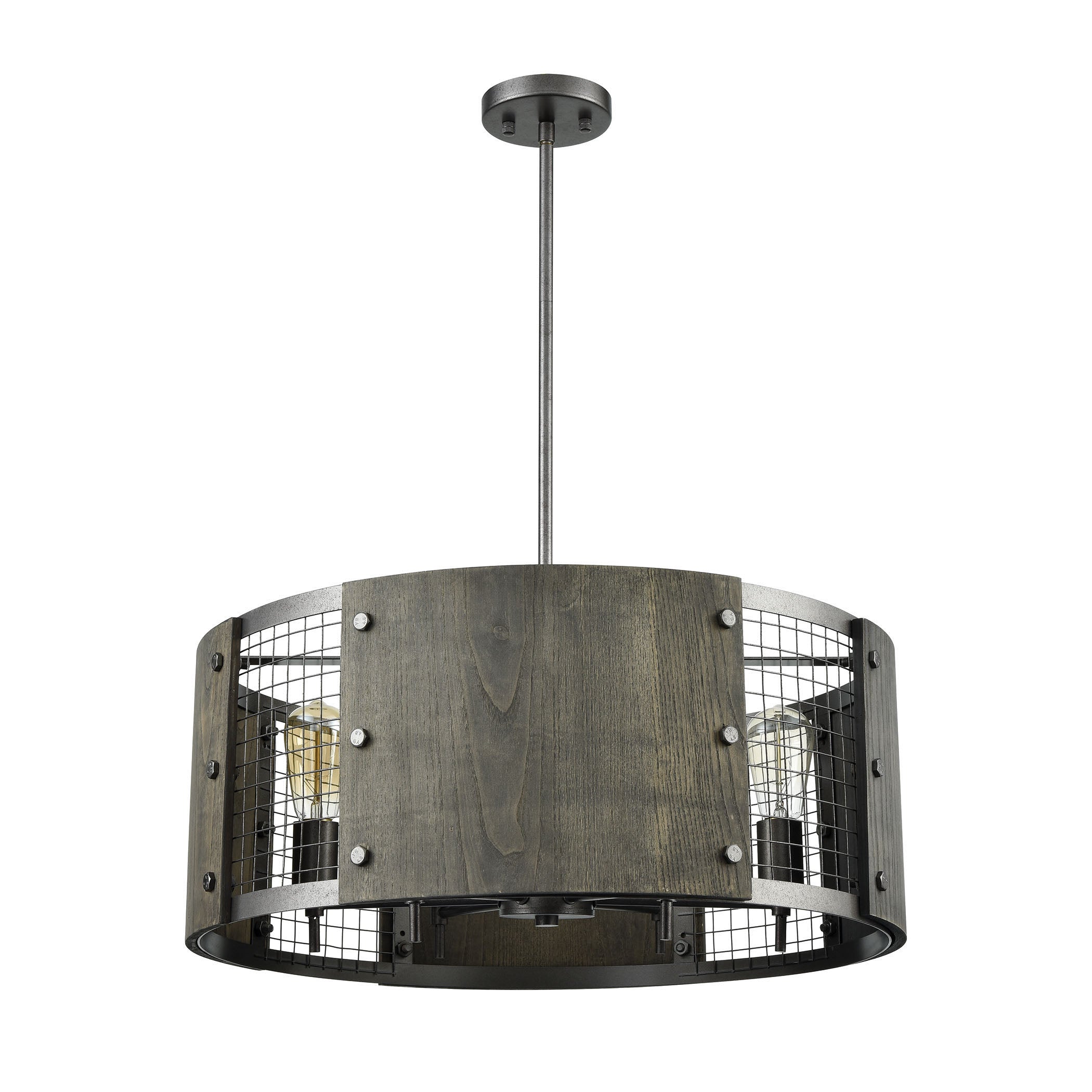 ELK Lighting 15322/6 Halstead 6-Light Chandelier in Ash Gray and Dark Gray Wood with Wood and Wire Mesh Shade
