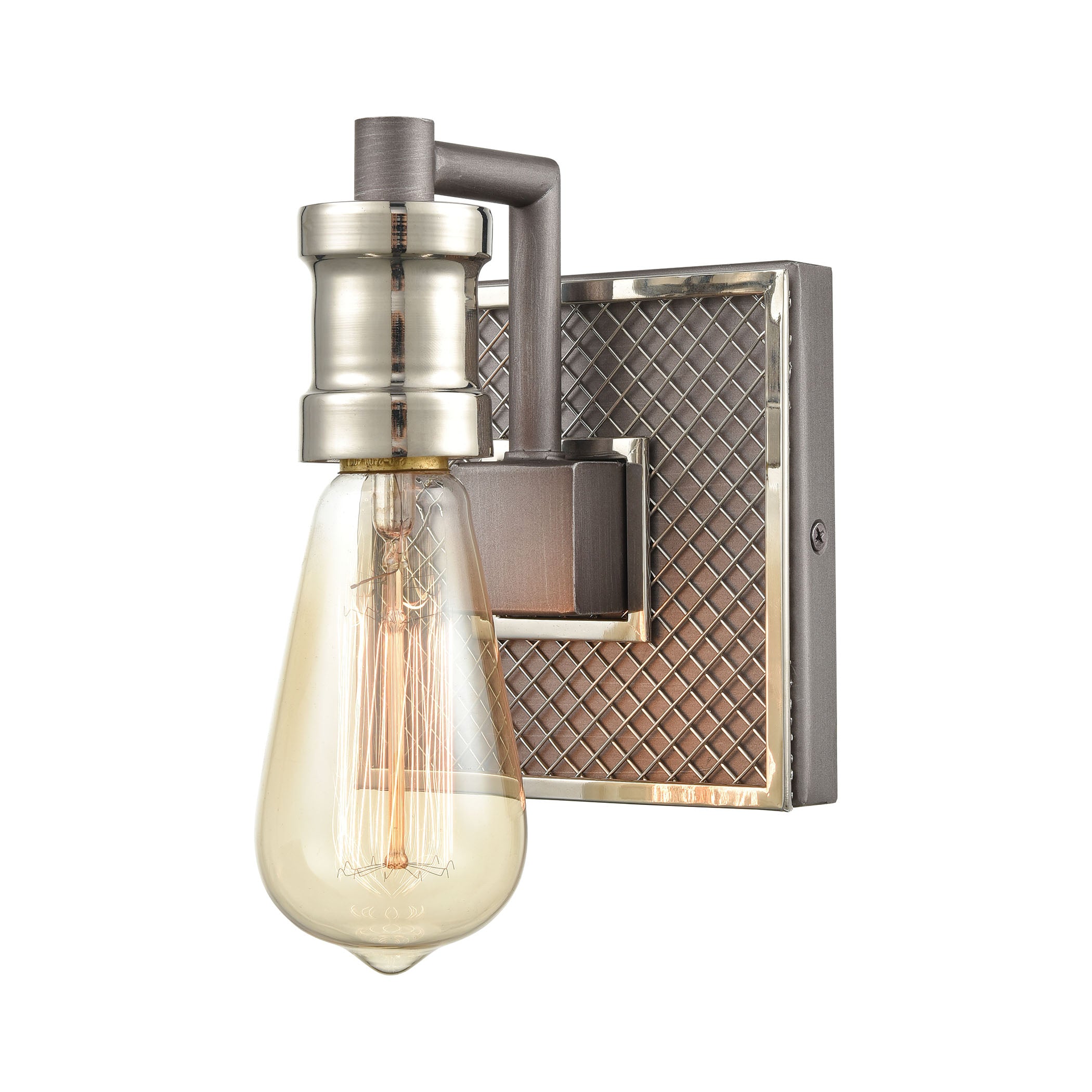 ELK Lighting 15491/1 Gridiron 1-Light Vanity Light in Weathered Zinc and Polished Nickel