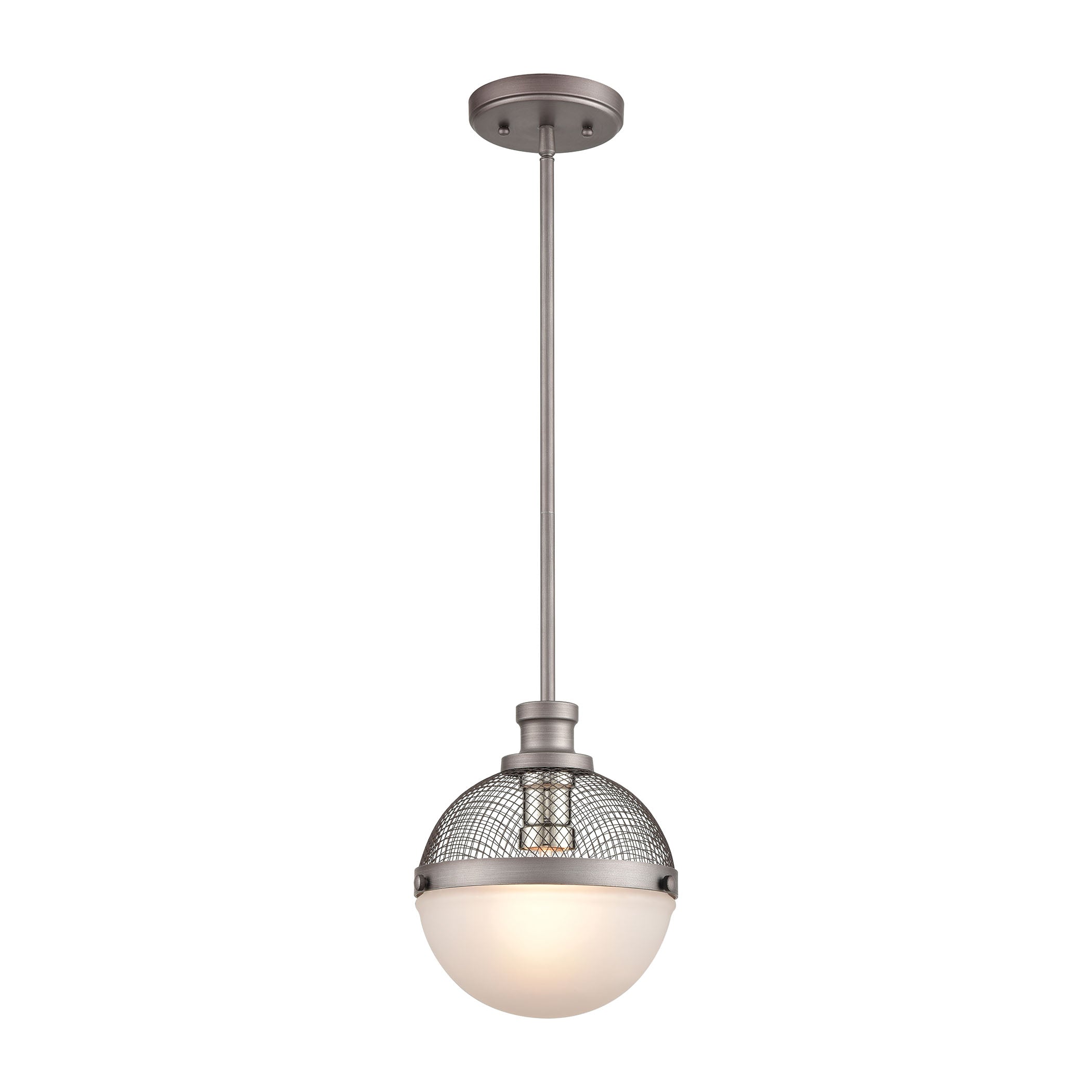 ELK Lighting 15555/1 Calabria 1-Light Mini Pendant in Weathered Zinc and Polished Nickel with Frosted Glass