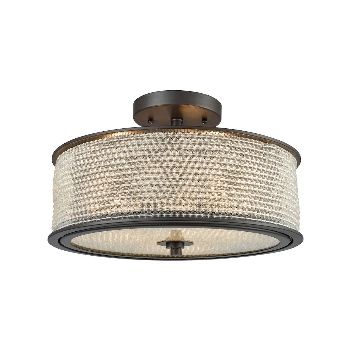 ELK Lighting 15970/3 Glass Beads 3-Light Semi Flush in Oil Rubbed Bronze with Clear Glass Balls Drum Shade