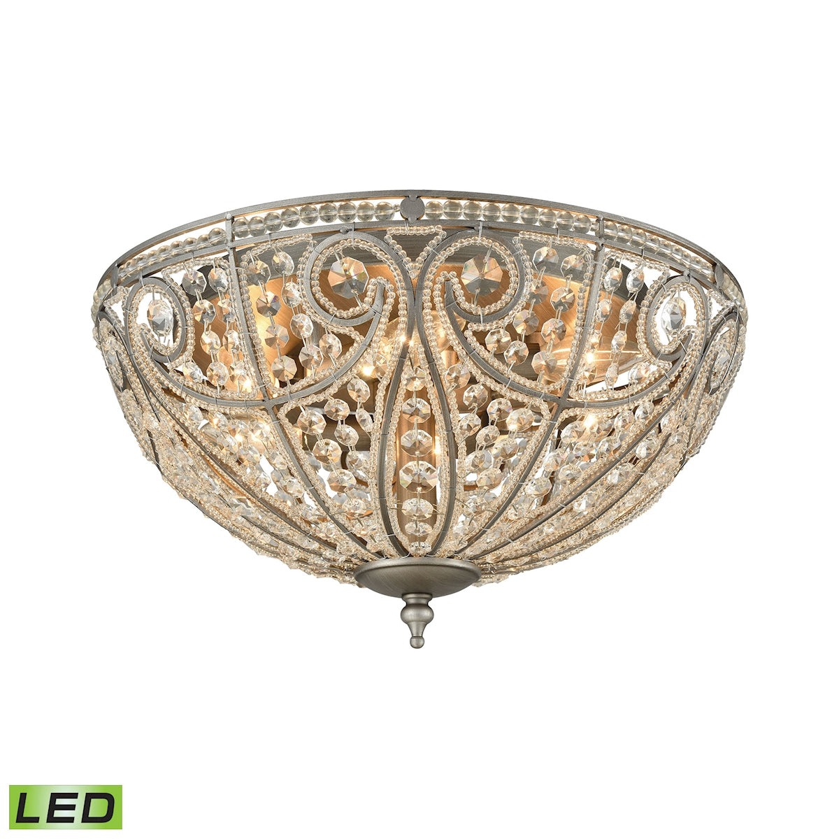 ELK Lighting 15994/6-LED Elizabethan 6-Light Flush Mount in Weathered Zinc with Clear Crystal - Includes LED Bulbs