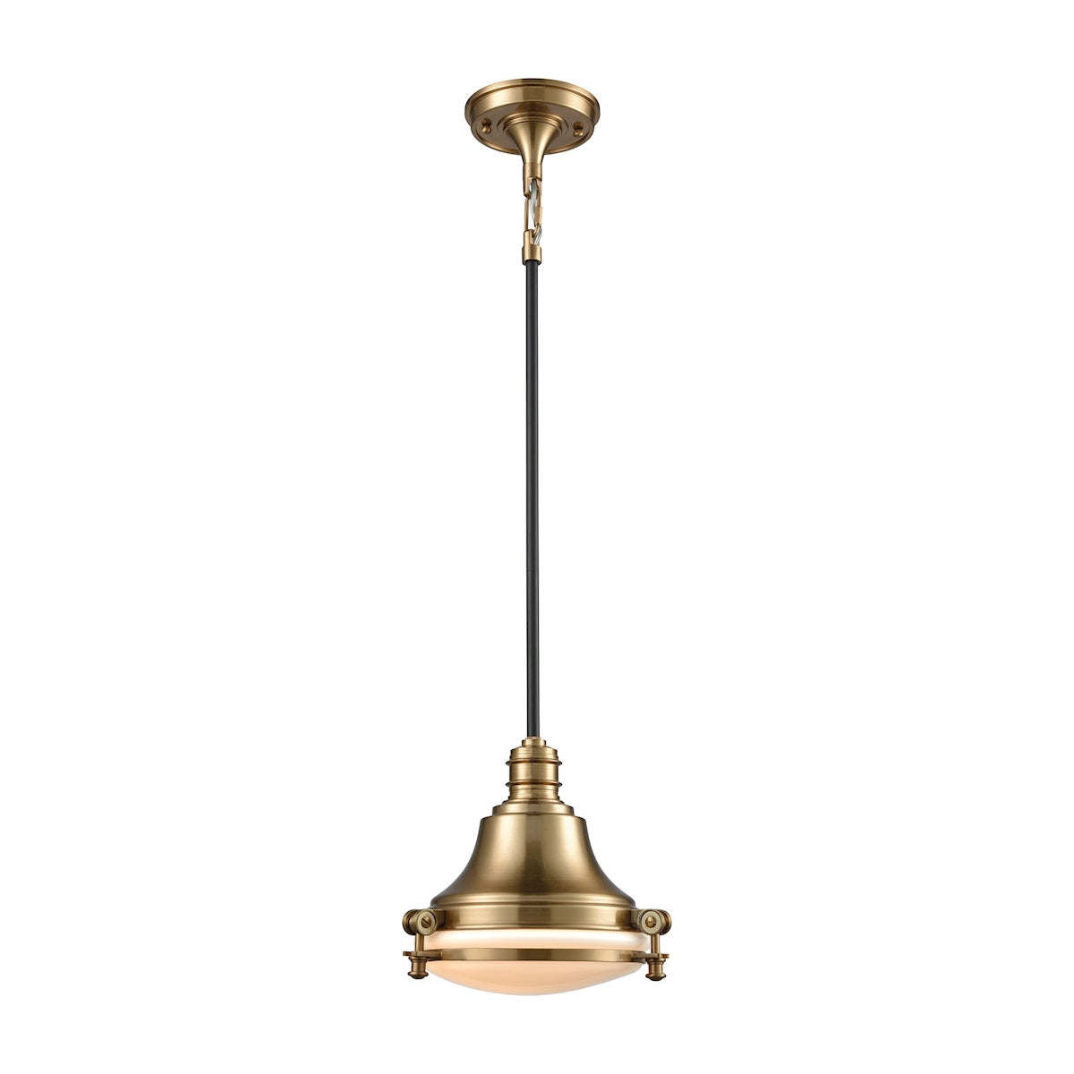 ELK Lighting 16072/1 Riley 1-Light Mini Pendant in Oil Rubbed Bronze and Satin Brass with Opal White Glass