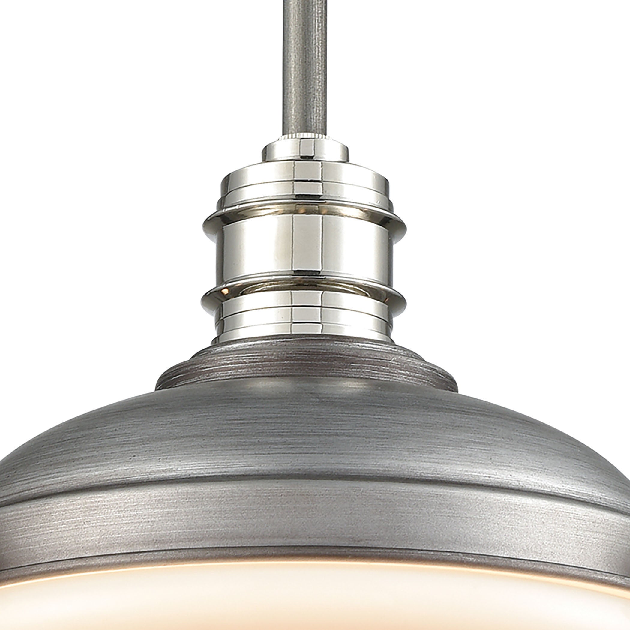 ELK Lighting 16106/1 Riley 1-Light Mini Pendant in Weathered Zinc and Polished Nickel with Opal White Glass