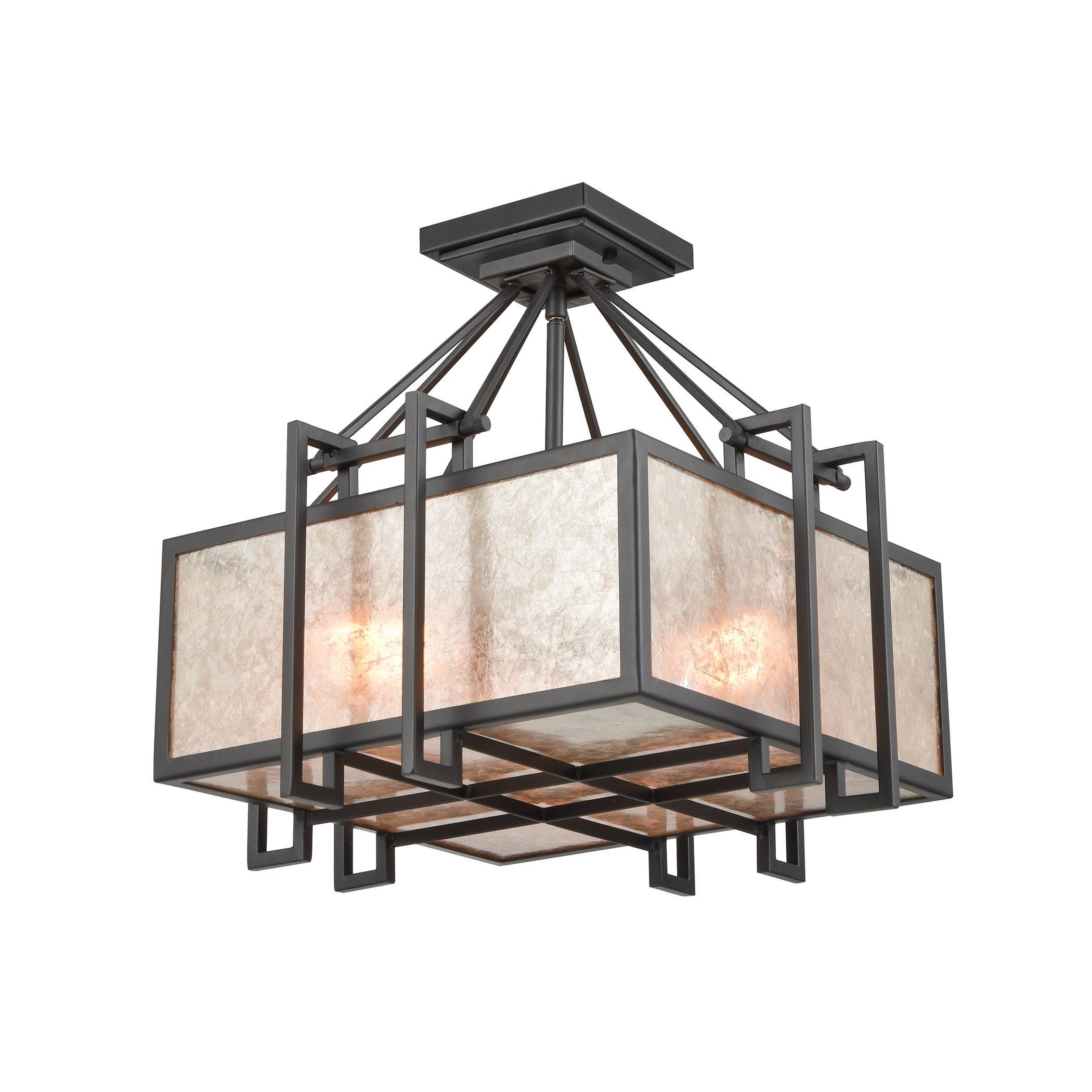 ELK Lighting 16184/3 Stasis 3-Light Chandelier in Oil Rubbed Bronze with Tan and Clear Mica Shade
