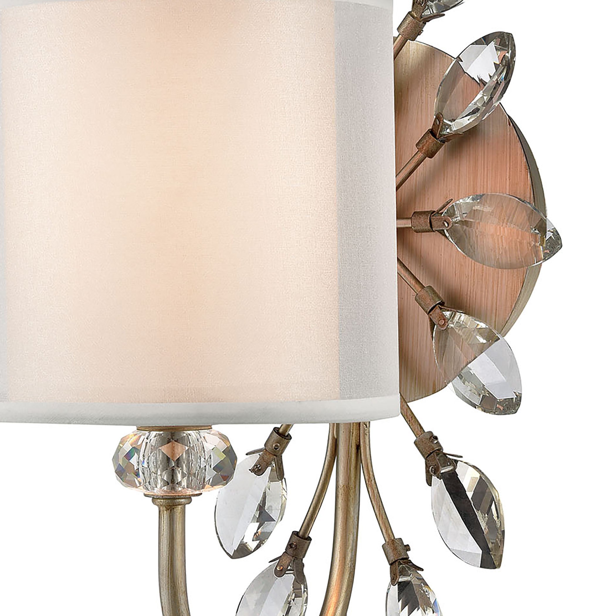 ELK Lighting 16276/1 Asbury 1-Light Vanity Light in Aged Silver with White Fabric Shade Inside Silver Organza Shade