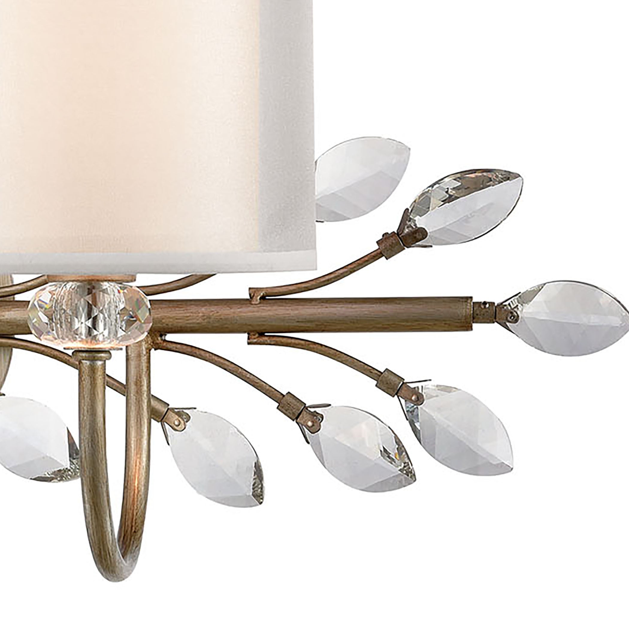 ELK Lighting 16277/2 Asbury 2-Light Vanity Light in Aged Silver with White Fabric Shade Inside Silver Organza Shade