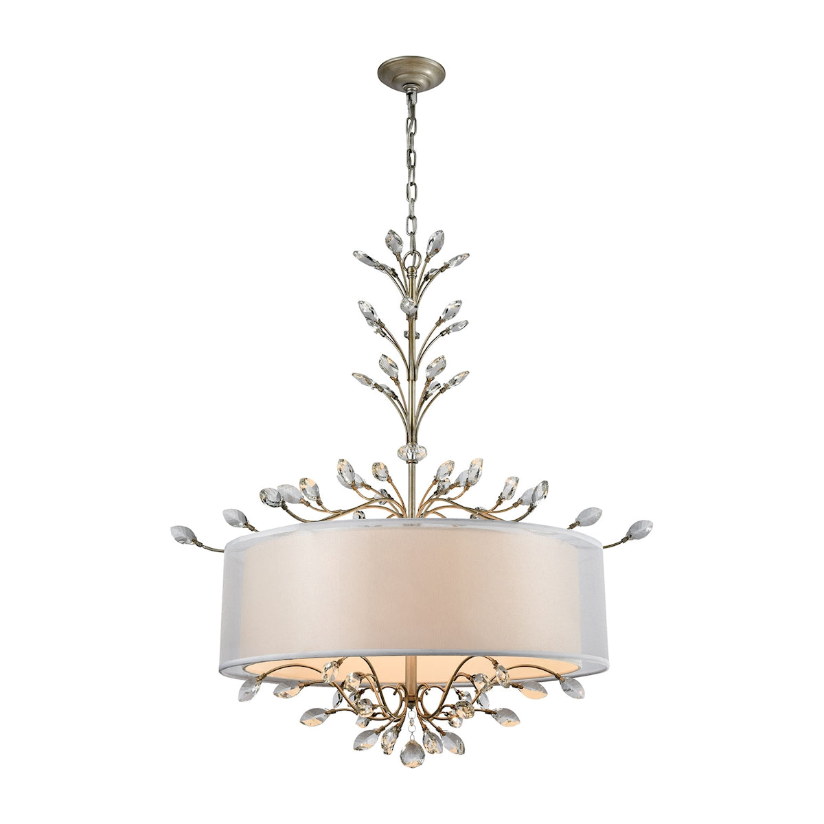 ELK Lighting 16283/6 Asbury 6-Light Chandelier in Aged Silver with Organza and White Fabric Shade