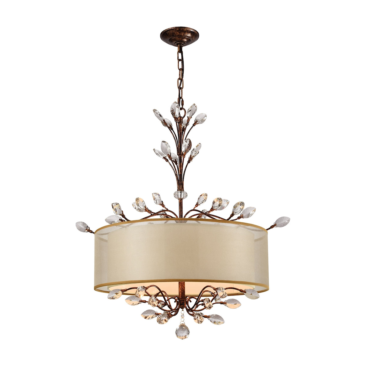 ELK Lighting 16292/4 Asbury 4-Light Chandelier in Spanish Bronze with Organza and Fabric Shade