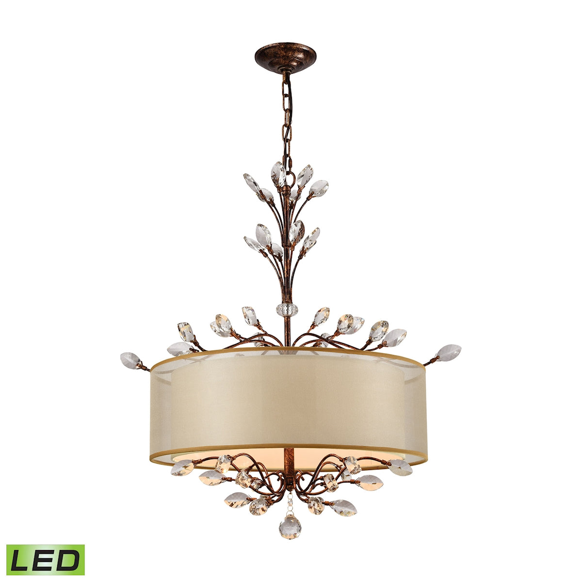 ELK Lighting 16292/4-LED Asbury 4-Light Chandelier in Spanish Bronze with Organza and Fabric Shade - Includes LED Bulbs