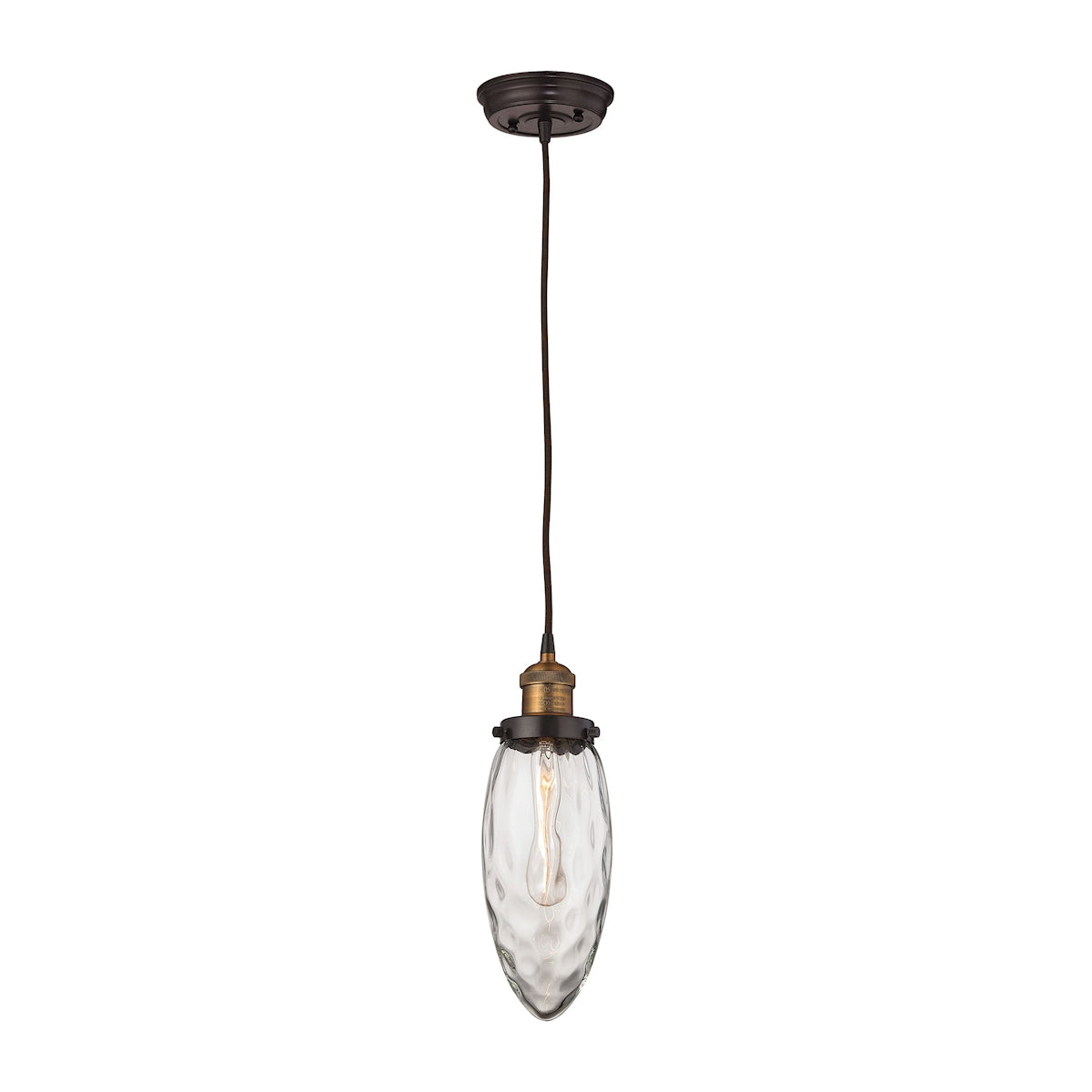 ELK Lighting 16310/1 Owen 1-Light Mini Pendant in Antique Brass and Oil Rubbed Bronze with Water Glass