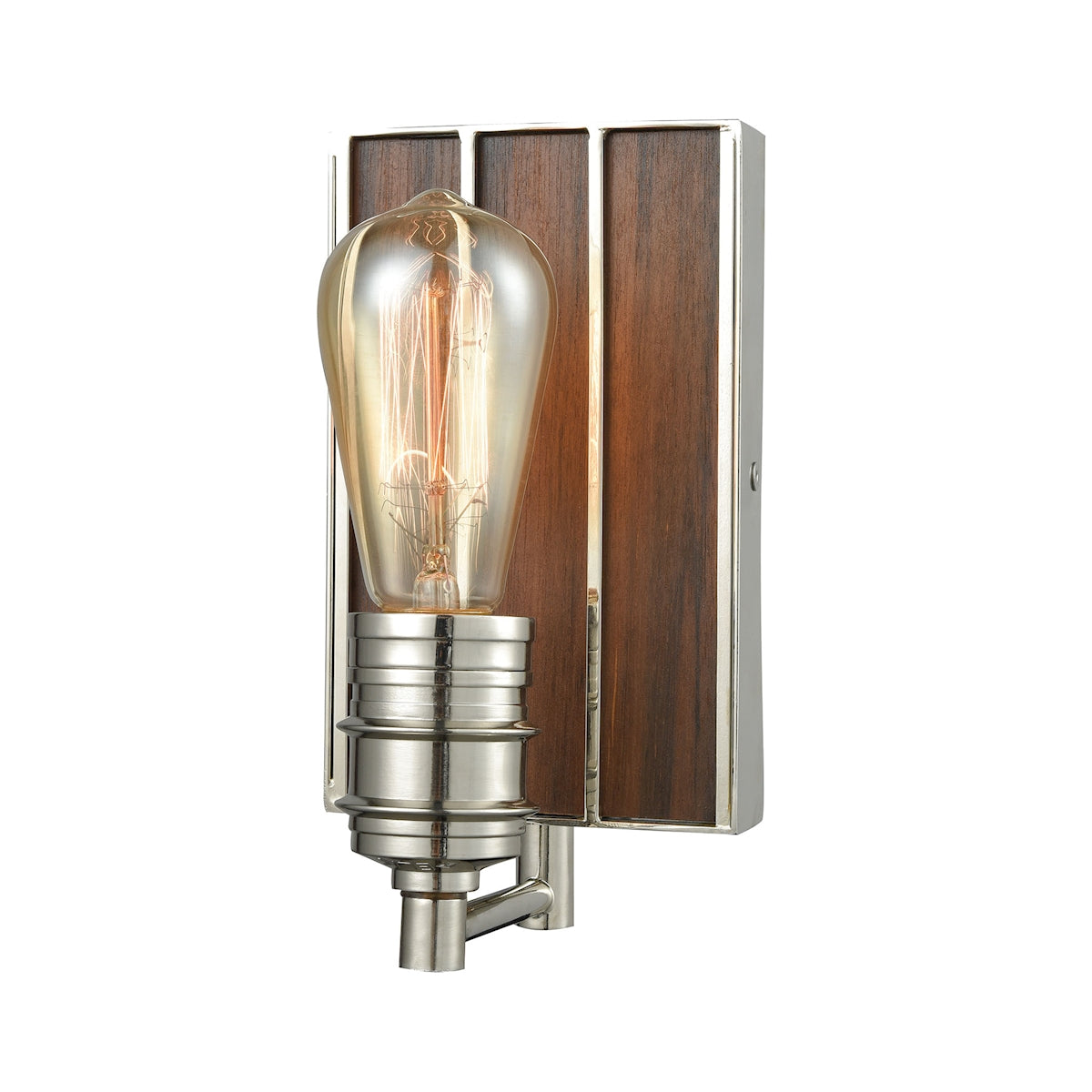 ELK Lighting 16430/1 Brookweiler 1-Light Vanity Lamp in Polished Nickel with Dark Wood Backplate