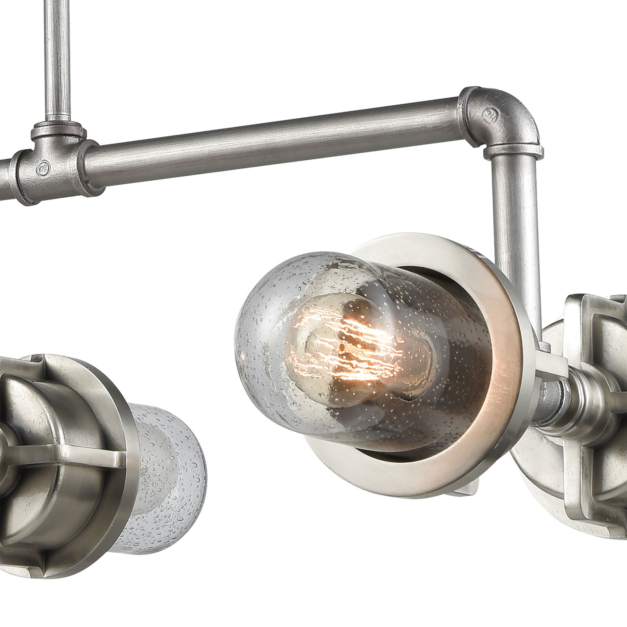 ELK Lighting 16504/6 Briggs 6-Light Linear Chandelier in Weathered Zinc and Satin Nickel with Seedy Glass