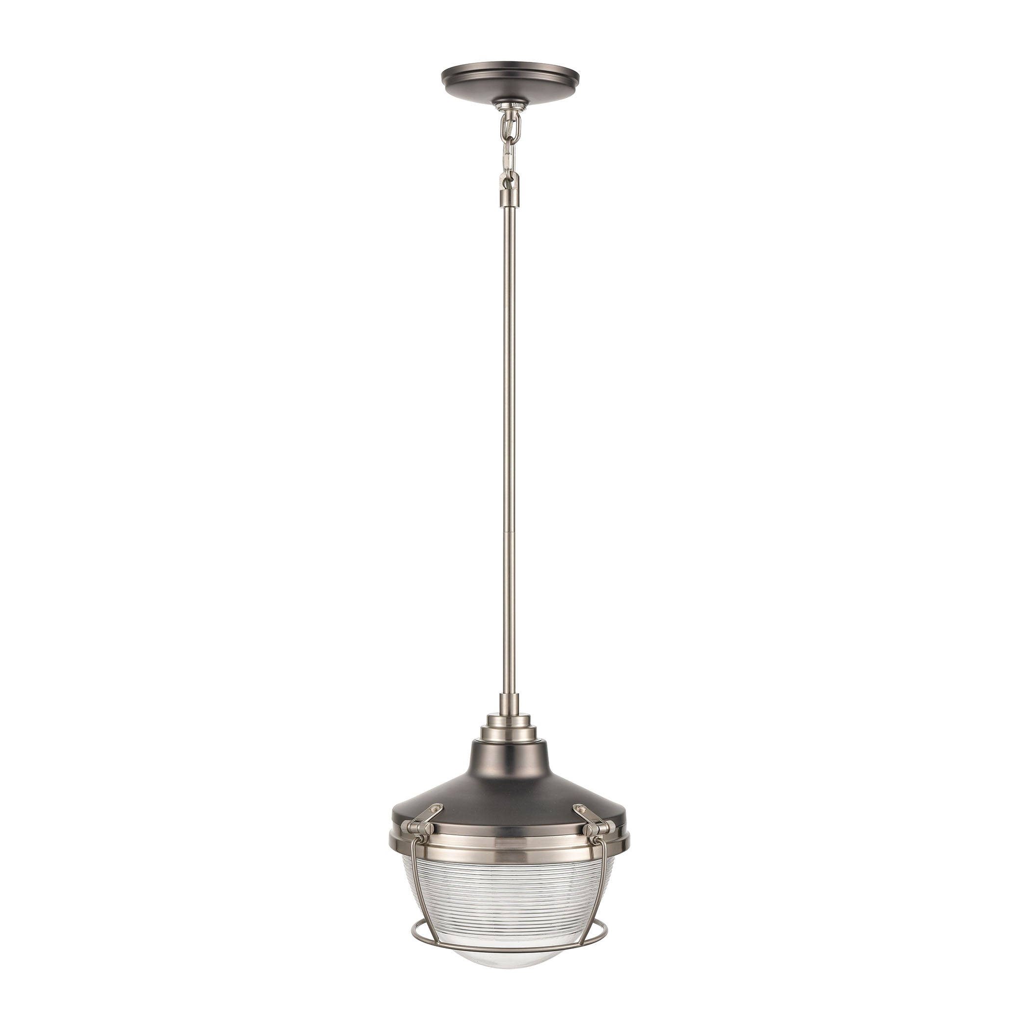 ELK Lighting 16515/1 Seaway Passage 1-Light Mini Pendant in Black Nickel and Satin Nickel with Clear Ribbed Glass